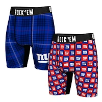 Men's Rock Em Socks   New York Giants Two-Pack Plaid and Checkerboard Boxer Briefs