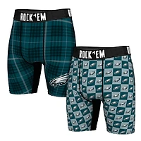 Men's Rock Em Socks   Philadelphia Eagles Two-Pack Plaid and Checkerboard Boxer Briefs
