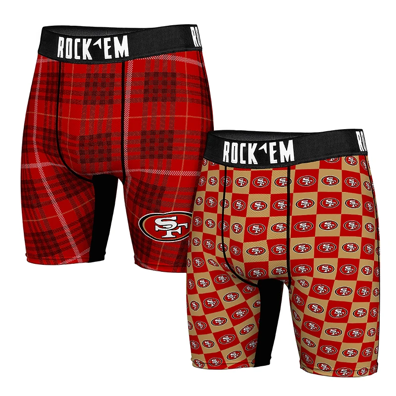 Men's Rock Em Socks San Francisco 49ers Two-Pack Plaid and Checkerboard Boxer Briefs