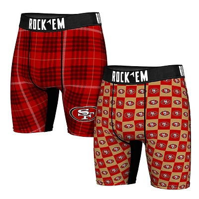 Men's Rock Em Socks   San Francisco 49ers Two-Pack Plaid and Checkerboard Boxer Briefs