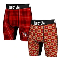 Men's Rock Em Socks   San Francisco 49ers Two-Pack Plaid and Checkerboard Boxer Briefs
