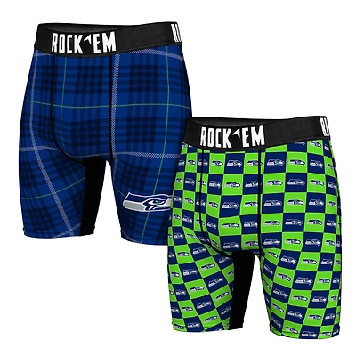 Men's Rock Em Socks Seattle Seahawks Two-Pack Plaid and Checkerboard Boxer Briefs