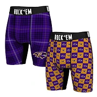 Men's Rock Em Socks   Baltimore Ravens Two-Pack Plaid and Checkerboard Boxer Briefs