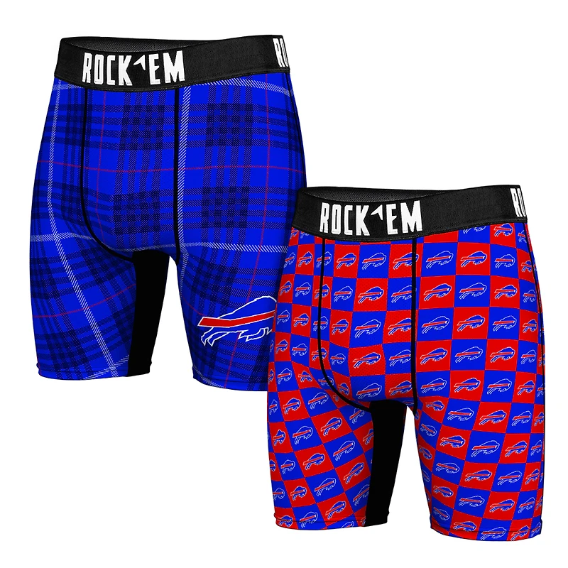 Men's Rock Em Socks Buffalo Bills Two-Pack Plaid and Checkerboard Boxer Briefs