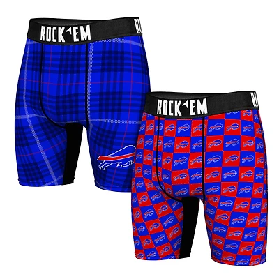 Men's Rock Em Socks   Buffalo Bills Two-Pack Plaid and Checkerboard Boxer Briefs