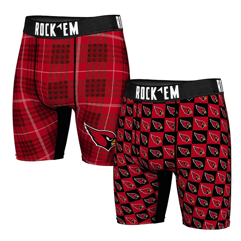 Men's Rock Em Socks Arizona Cardinals Two-Pack Plaid and Checkerboard Boxer Briefs