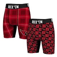 Men's Rock Em Socks   Arizona Cardinals Two-Pack Plaid and Checkerboard Boxer Briefs