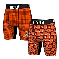 Men's Rock Em Socks   Cleveland Browns Two-Pack Plaid and Checkerboard Boxer Briefs