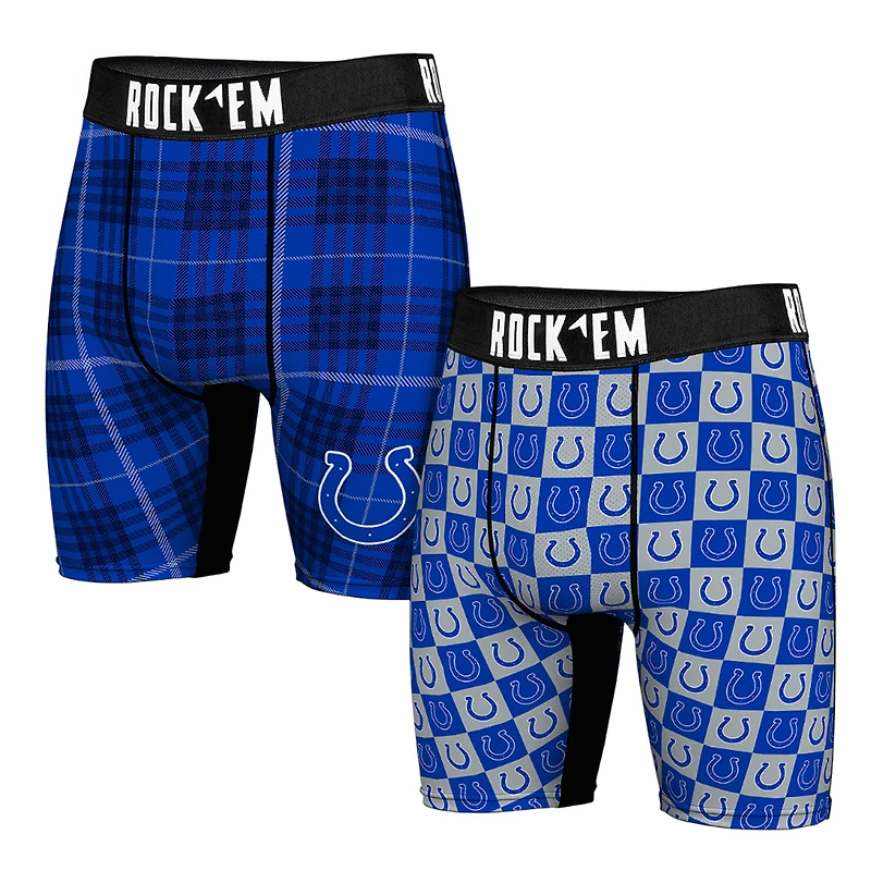 Men's Rock Em Socks Indianapolis Colts Two-Pack Plaid and Checkerboard Boxer Briefs