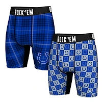 Men's Rock Em Socks   Indianapolis Colts Two-Pack Plaid and Checkerboard Boxer Briefs