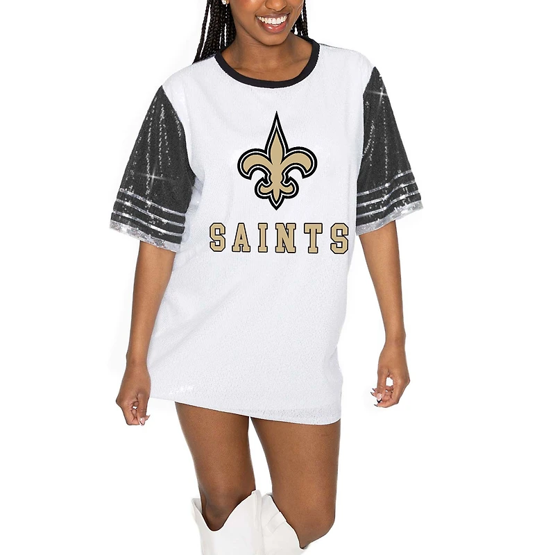 Women's Gameday Couture White/Black New Orleans Saints Bling It Full Sequin Jersey Dress