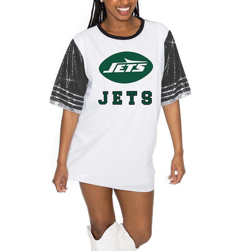 Women's Gameday Couture White/Black New York Jets Bling It Full Sequin Jersey Dress