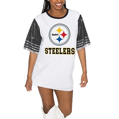 Women's Gameday Couture White/Black Pittsburgh Steelers Bling It Full Sequin Jersey Dress