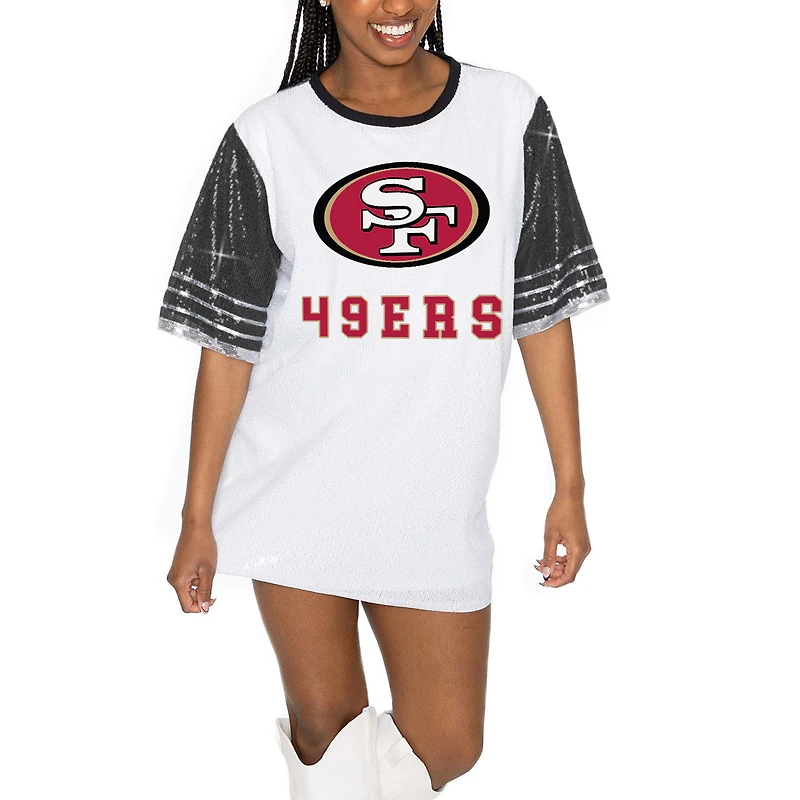 Women's Gameday Couture White/Black San Francisco 49ers Bling It Full Sequin Jersey Dress