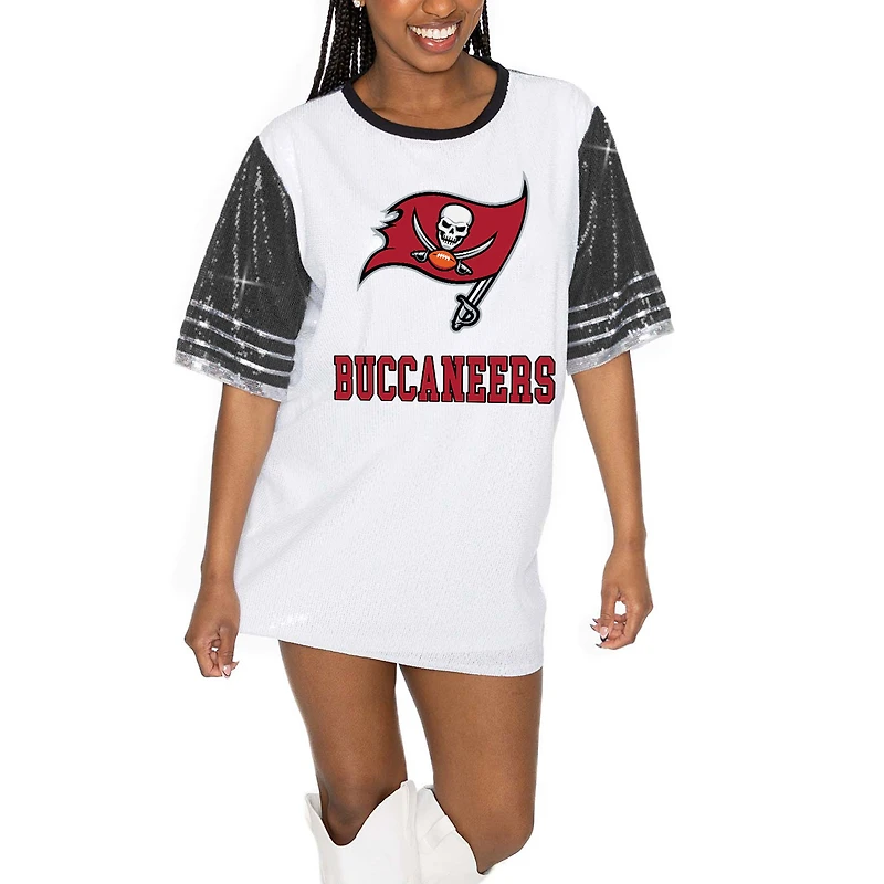 Women's Gameday Couture White/Black Tampa Bay Buccaneers Bling It Full Sequin Jersey Dress