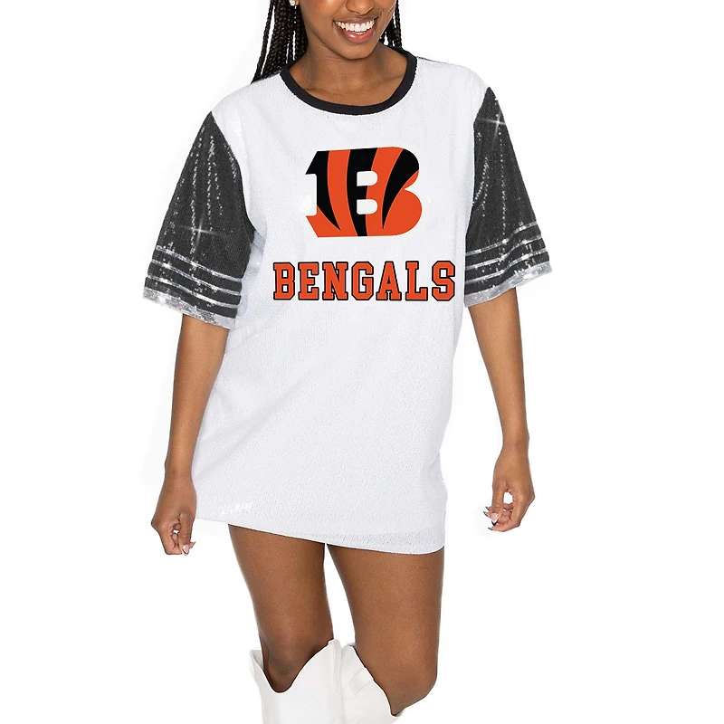 Women's Gameday Couture White/Black Cincinnati Bengals Bling It Full Sequin Jersey Dress