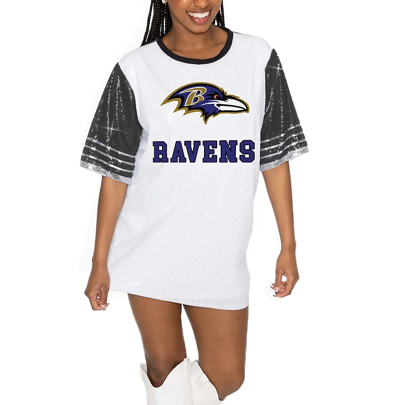Women's Gameday Couture White/Black Baltimore Ravens Bling It Full Sequin Jersey Dress