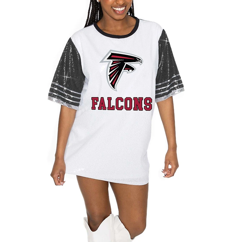 Women's Gameday Couture White/Black Atlanta Falcons Bling It Full Sequin Jersey Dress