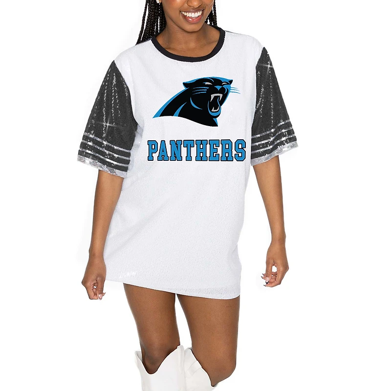 Women's Gameday Couture White/Black Carolina Panthers Bling It Full Sequin Jersey Dress