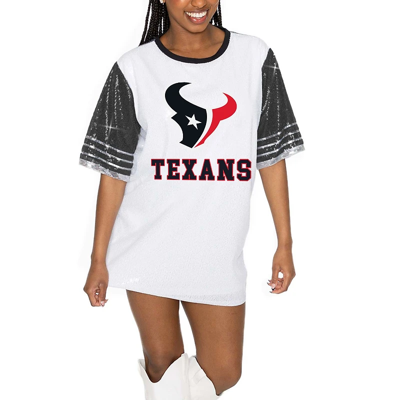 Women's Gameday Couture White/Black Houston Texans Bling It Full Sequin Jersey Dress
