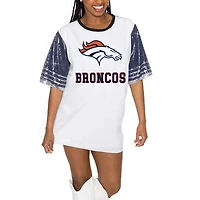 Women's Gameday Couture White/Navy Denver Broncos Bling It Full Sequin Jersey Dress