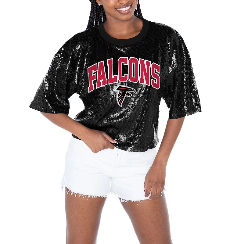 Women's Gameday Couture  Black Atlanta Falcons Rise Up Sequin Cropped T-Shirt