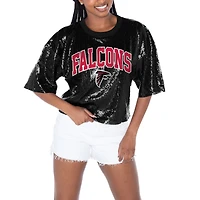 Women's Gameday Couture  Black Atlanta Falcons Rise Up Sequin Cropped T-Shirt