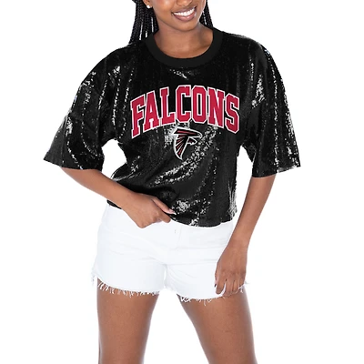 Women's Gameday Couture  Black Atlanta Falcons Rise Up Sequin Cropped T-Shirt
