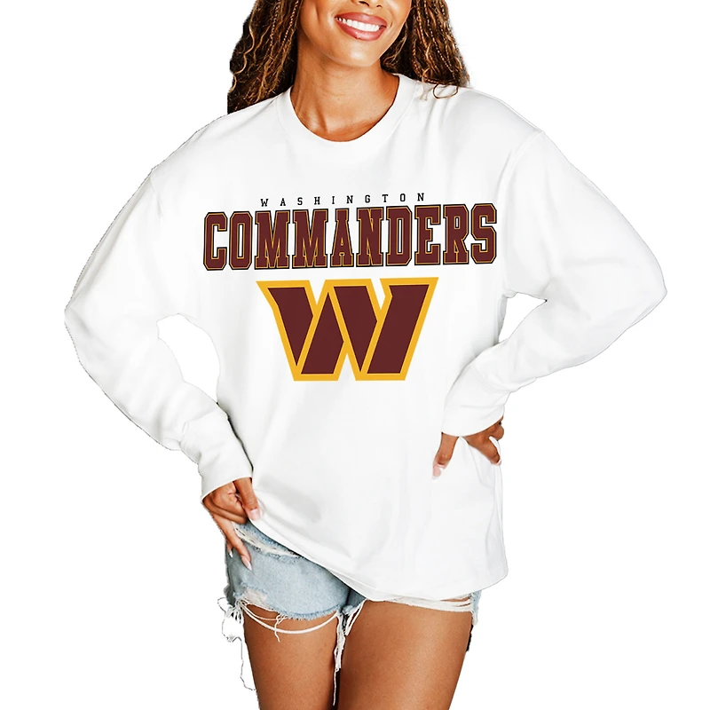 Women's Gameday Couture White Washington Commanders Big Goals Oversized Long Sleeve T-Shirt