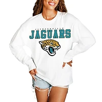 Women's Gameday Couture  White Jacksonville Jaguars Big Goals Oversized Long Sleeve T-Shirt