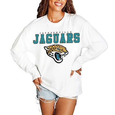 Women's Gameday Couture  White Jacksonville Jaguars Big Goals Oversized Long Sleeve T-Shirt