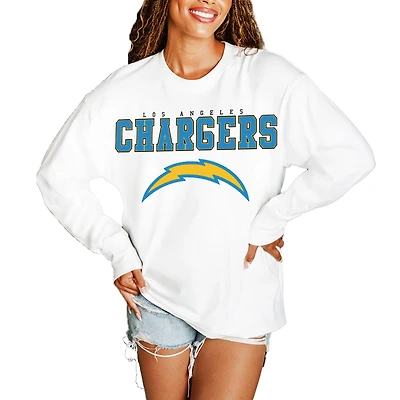 Women's Gameday Couture  White Los Angeles Chargers Big Goals Oversized Long Sleeve T-Shirt