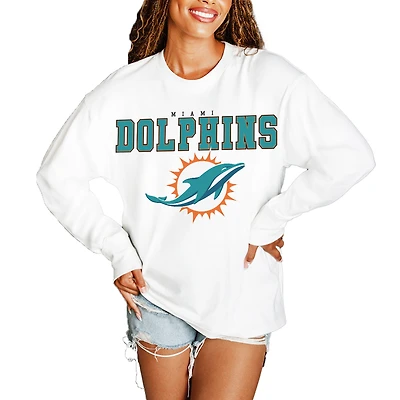 Women's Gameday Couture  White Miami Dolphins Big Goals Oversized Long Sleeve T-Shirt