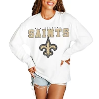 Women's Gameday Couture  White New Orleans Saints Big Goals Oversized Long Sleeve T-Shirt