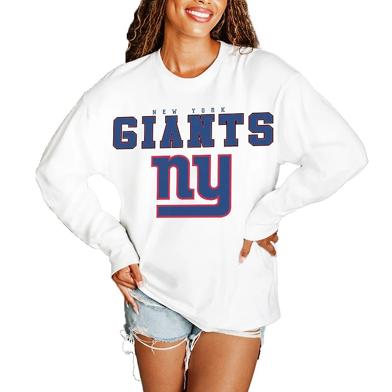Women's Gameday Couture  White New York Giants Big Goals Oversized Long Sleeve T-Shirt