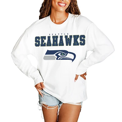 Women's Gameday Couture White Seattle Seahawks Big Goals Oversized Long Sleeve T-Shirt