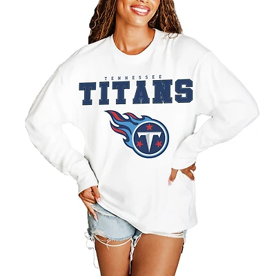 Women's Gameday Couture  White Tennessee Titans Big Goals Oversized Long Sleeve T-Shirt