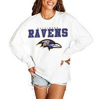 Women's Gameday Couture  White Baltimore Ravens Big Goals Oversized Long Sleeve T-Shirt