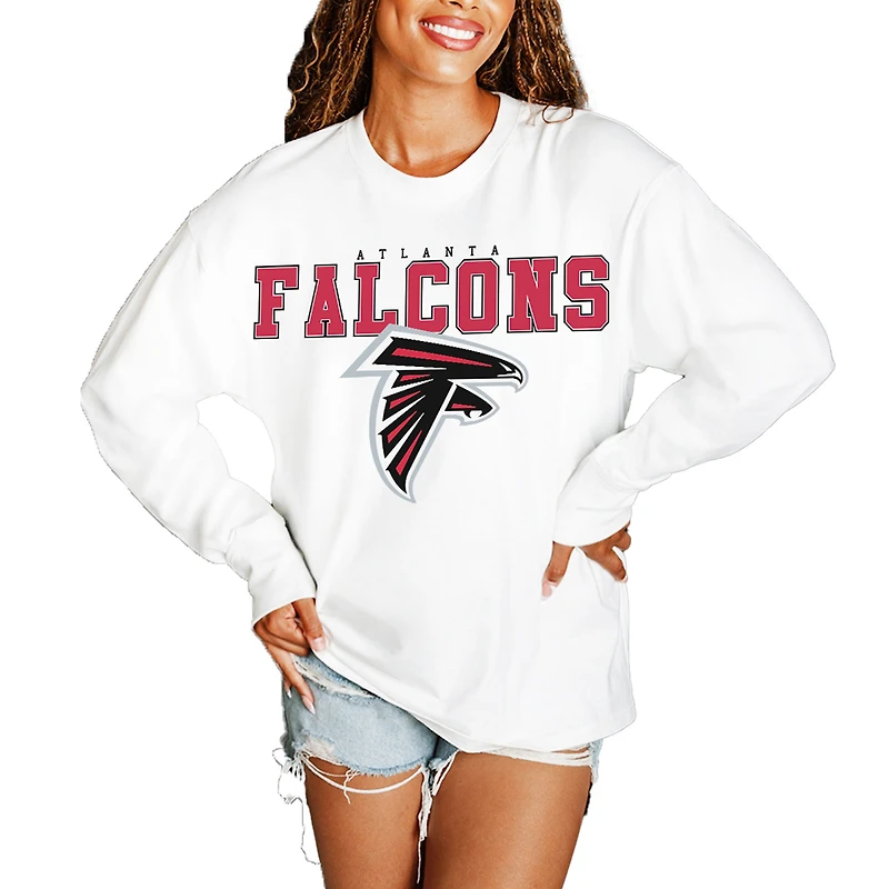 Women's Gameday Couture White Atlanta Falcons Big Goals Oversized Long Sleeve T-Shirt
