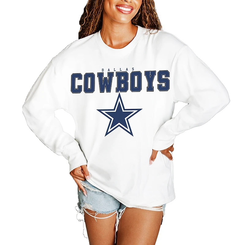 Women's Gameday Couture White Dallas Cowboys Big Goals Oversized Long Sleeve T-Shirt