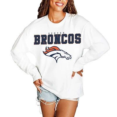 Women's Gameday Couture  White Denver Broncos Big Goals Oversized Long Sleeve T-Shirt