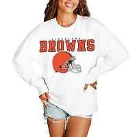 Women's Gameday Couture  White Cleveland Browns Big Goals Oversized Long Sleeve T-Shirt