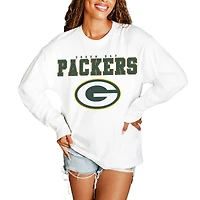 Women's Gameday Couture  White Green Bay Packers Big Goals Oversized Long Sleeve T-Shirt
