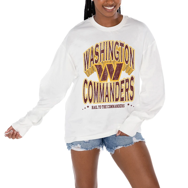 Women's Gameday Couture White Washington Commanders Time Out Oversized Long Sleeve T-Shirt