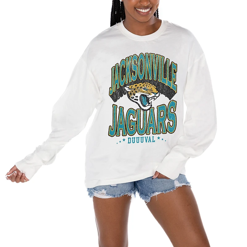 Women's Gameday Couture White Jacksonville Jaguars Time Out Oversized Long Sleeve T-Shirt