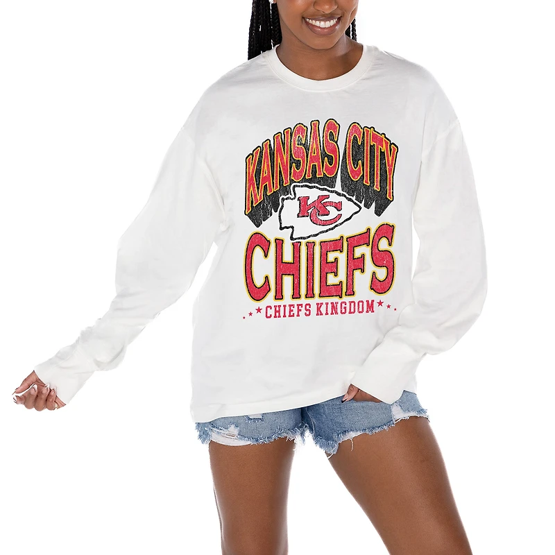 Women's Gameday Couture White Kansas City Chiefs Time Out Oversized Long Sleeve T-Shirt