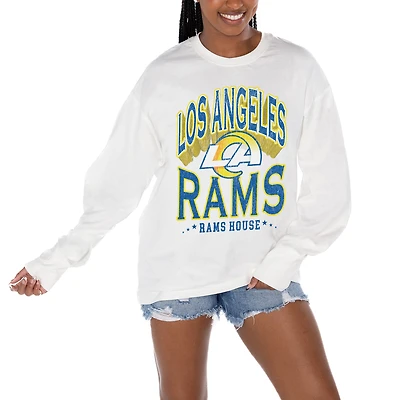 Women's Gameday Couture  White Los Angeles Rams Time Out Oversized Long Sleeve T-Shirt