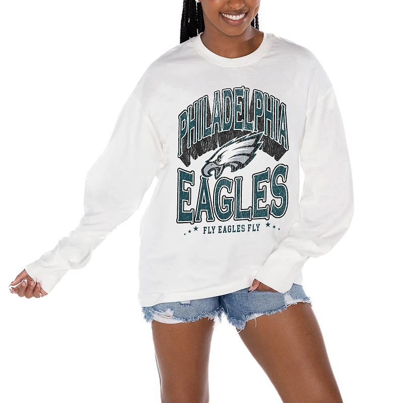 Women's Gameday Couture White Philadelphia Eagles Time Out Oversized Long Sleeve T-Shirt