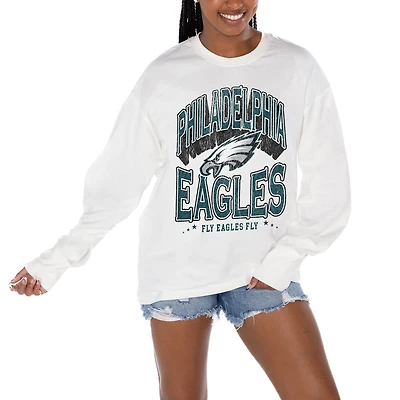 Women's Gameday Couture White Philadelphia Eagles Time Out Oversized Long Sleeve T-Shirt