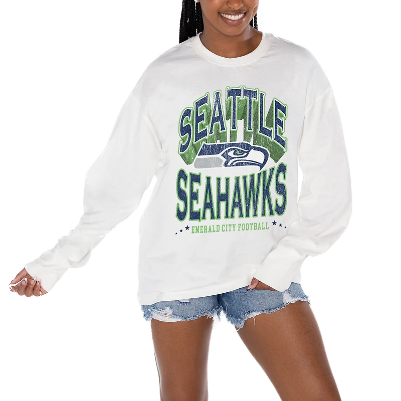 Women's Gameday Couture White Seattle Seahawks Time Out Oversized Long Sleeve T-Shirt